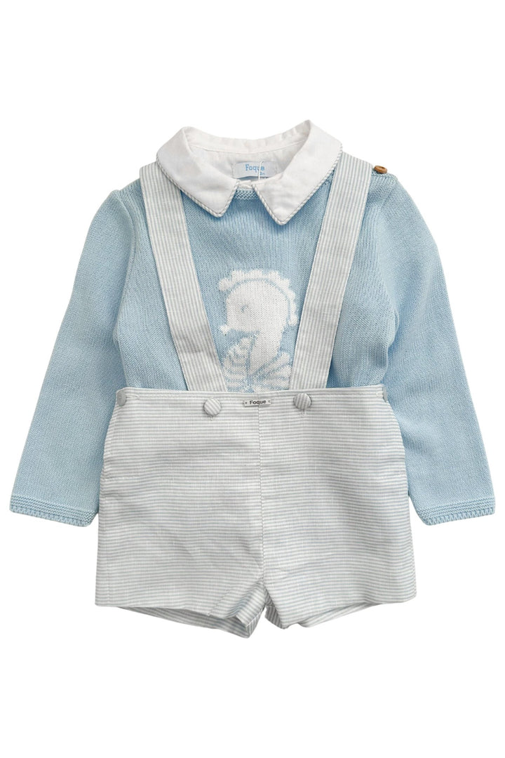 Foque "Beau" Blue Knit Seahorse Jumper, Shirt & Shorts - Millie and John