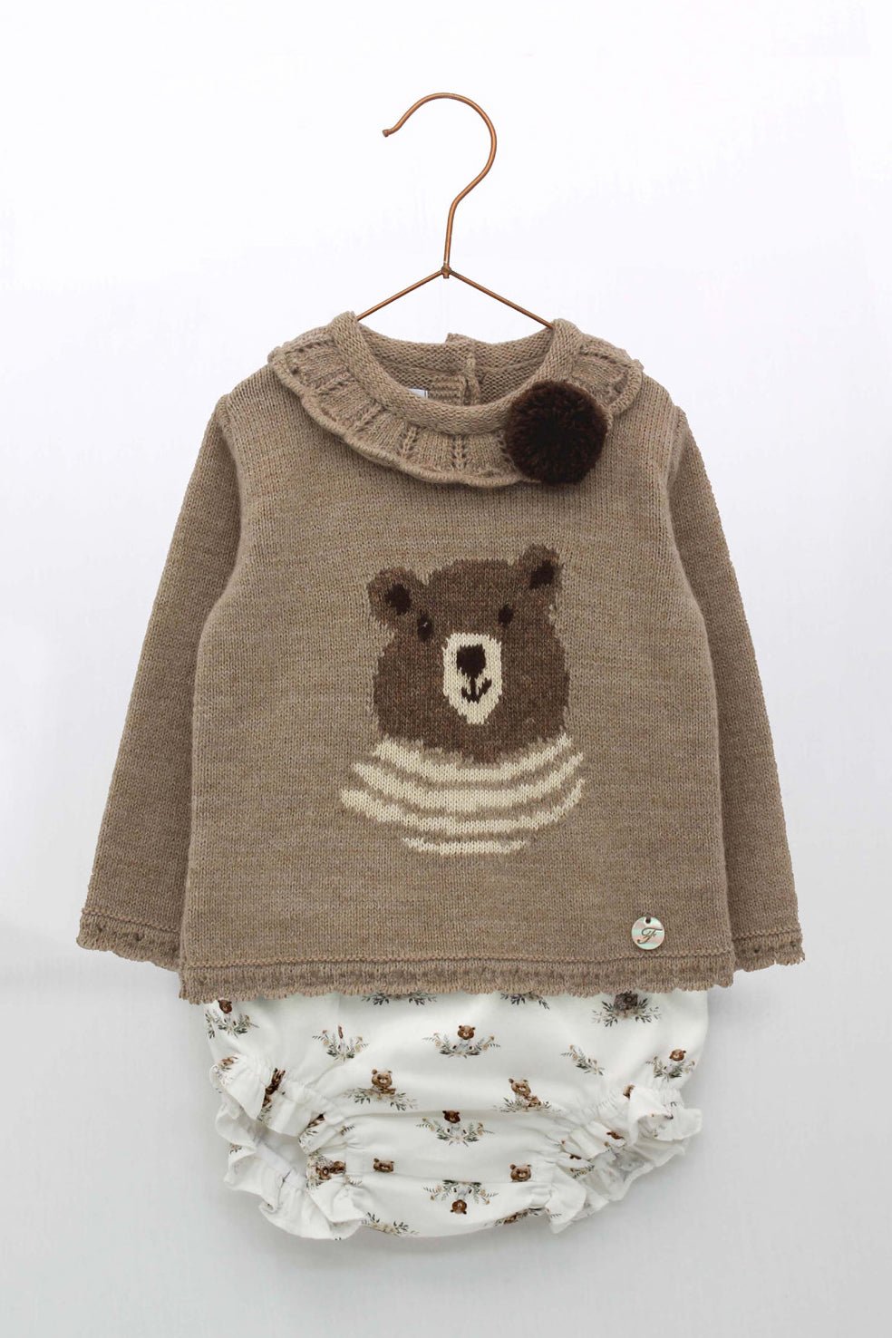 Foque "Daphne" Beige Bear Top & Bloomers - Millie and John