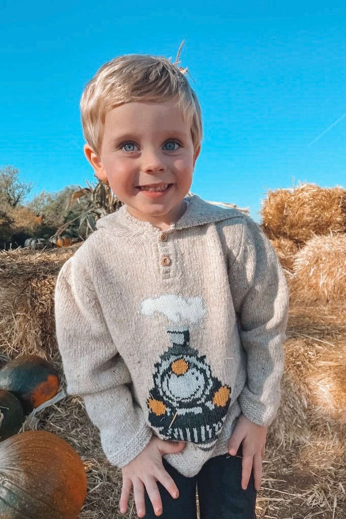 Foque "Edward" Beige Knit Train Hoodie - Millie and John