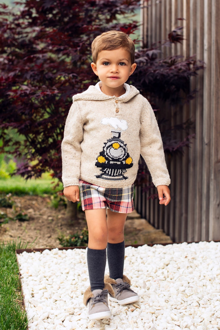 Foque "Edward" Beige Knit Train Hoodie - Millie and John