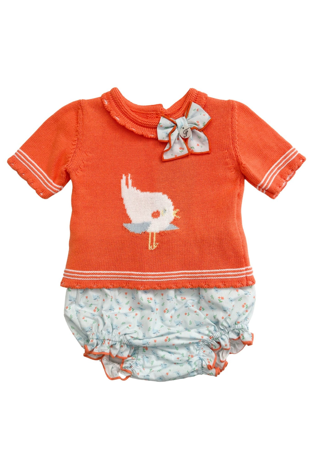 Foque "Hallie" Coral Knit Top & Bird Print Bloomers - Millie and John