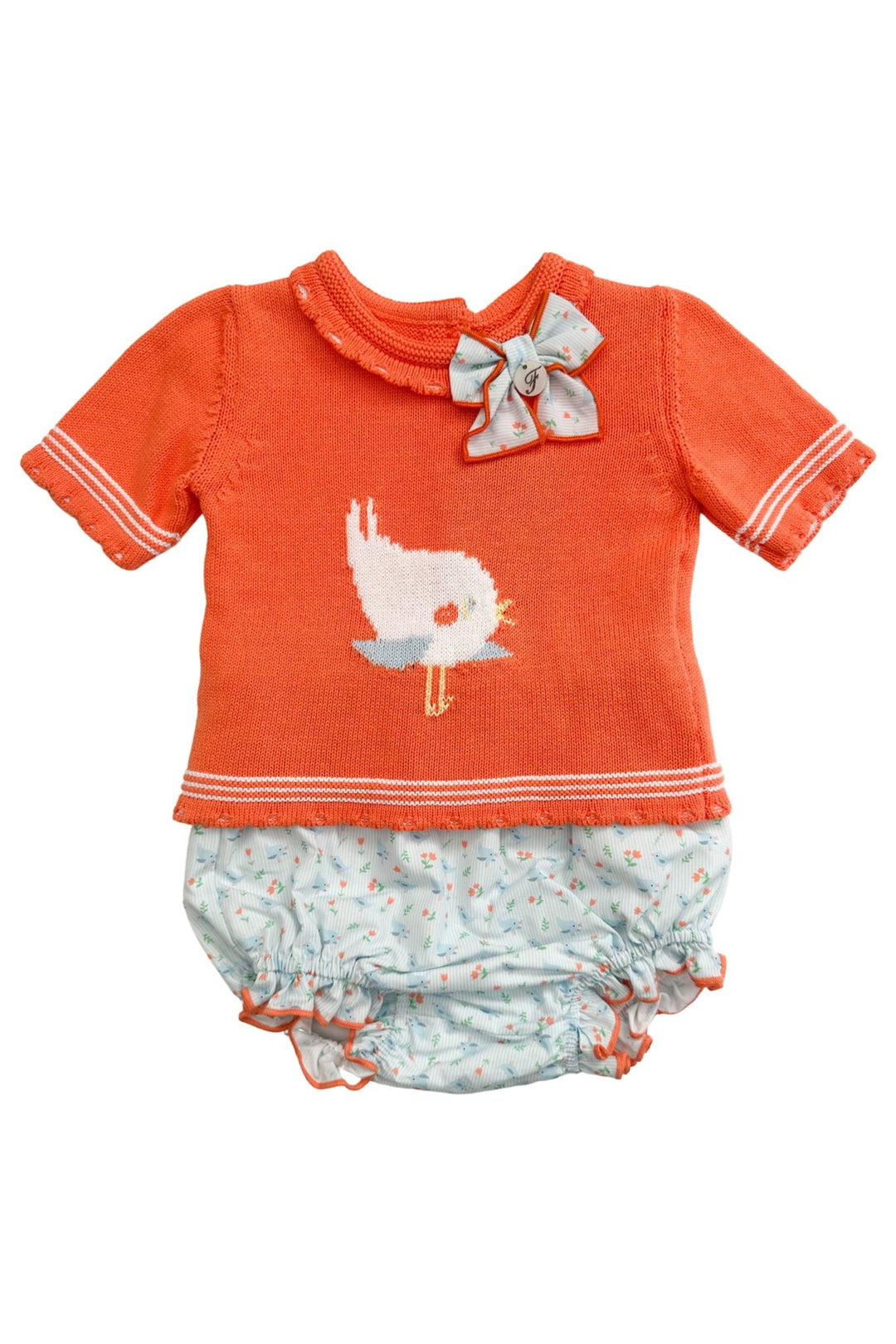 Foque "Hallie" Coral Knit Top & Bird Print Bloomers - Millie and John