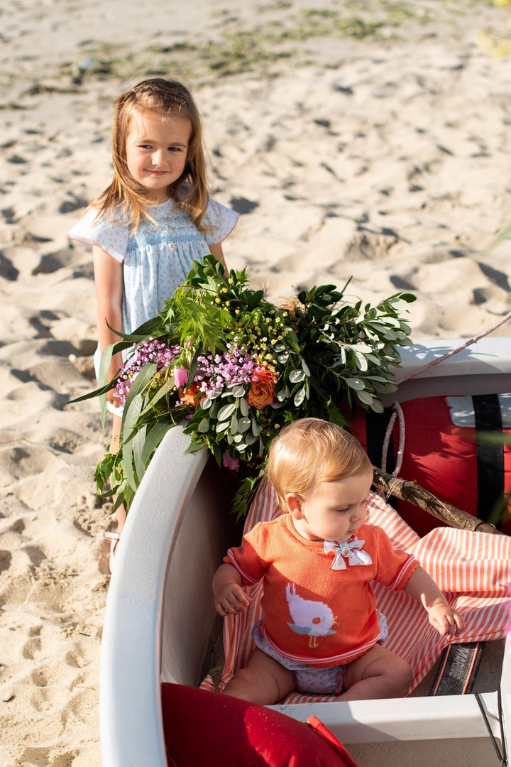 Foque "Hallie" Coral Knit Top & Bird Print Bloomers - Millie and John