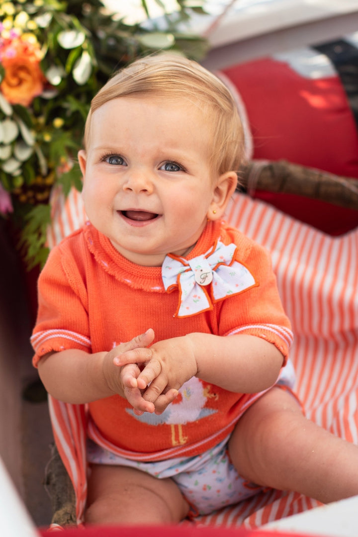 Foque "Hallie" Coral Knit Top & Bird Print Bloomers - Millie and John