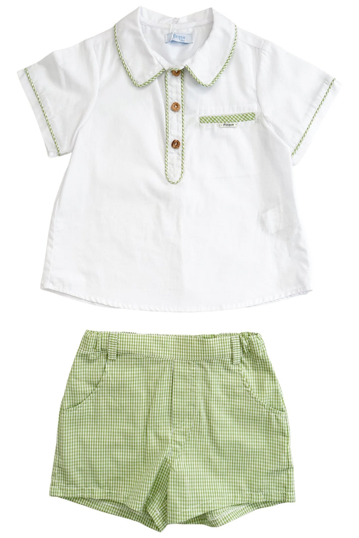 Foque "Luca" Shirt & Green Gingham Shorts - Millie and John