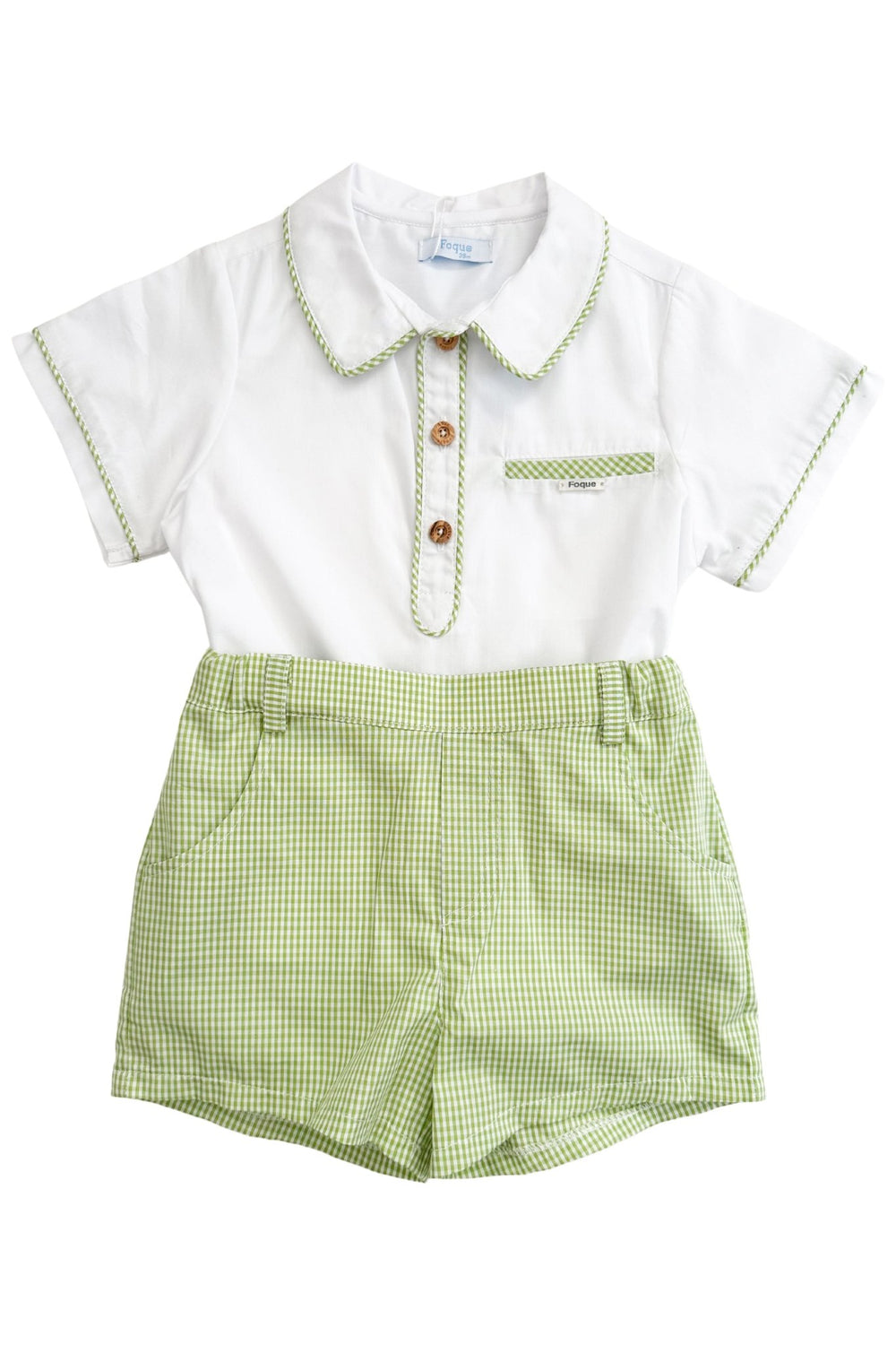 Foque "Luca" Shirt & Green Gingham Shorts - Millie and John