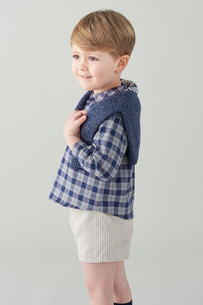 Foque "Wilbur" Navy Tartan Shirt & Cord Shorts - Millie and John