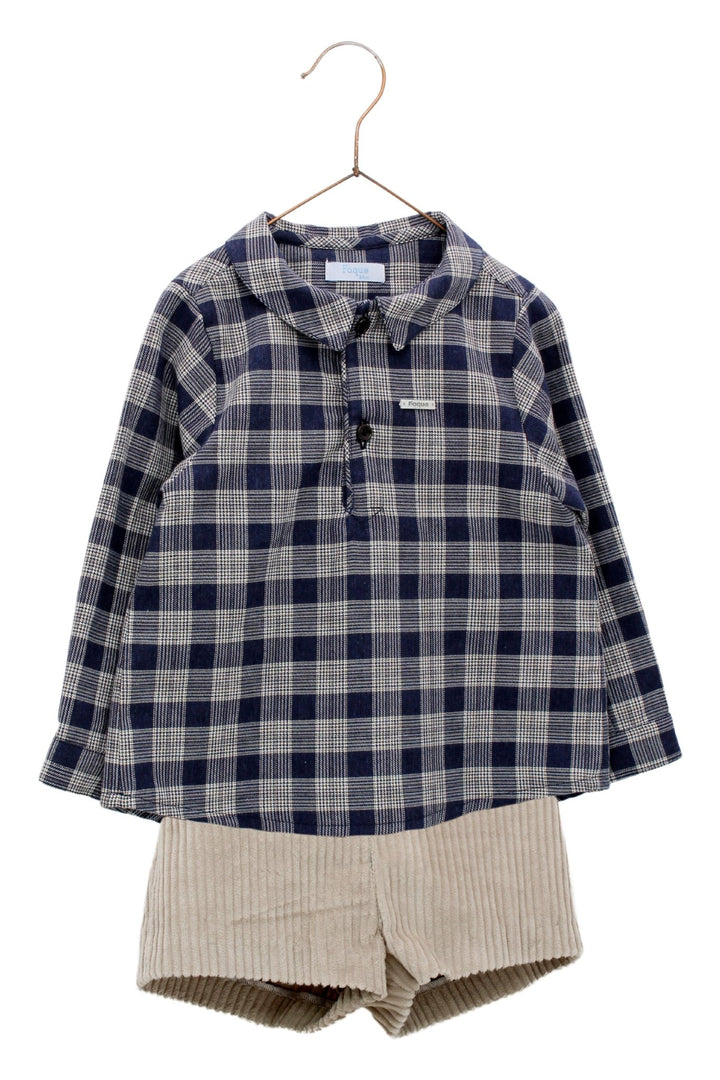 Foque "Wilbur" Navy Tartan Shirt & Cord Shorts - Millie and John