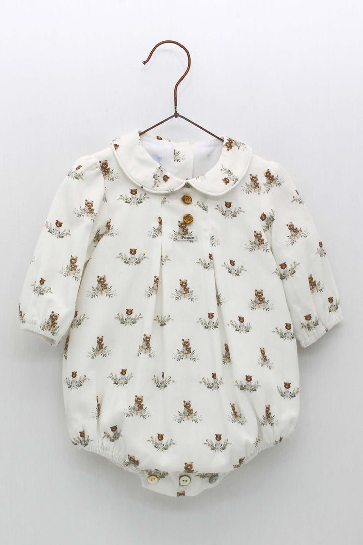 Foque "Yogi" Beige Teddy Bear Romper - Millie and John