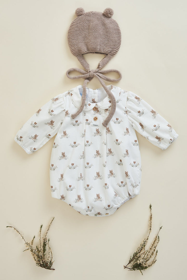 Foque "Yogi" Beige Teddy Bear Romper - Millie and John