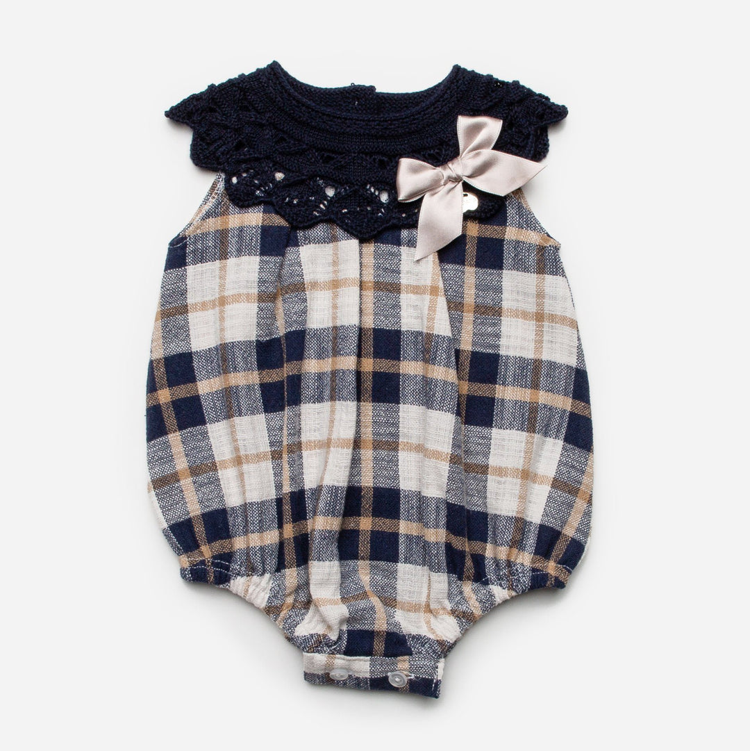 Juliana "Frankie" Navy & Beige Checked Romper | Millie and John