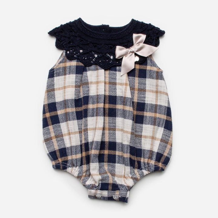 Juliana "Frankie" Navy & Beige Checked Romper | Millie and John