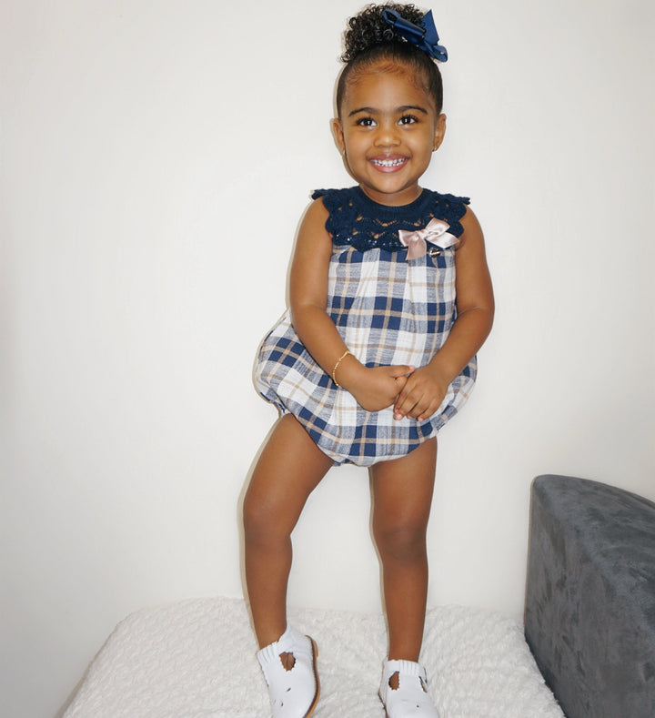 Juliana "Frankie" Navy & Beige Checked Romper | Millie and John