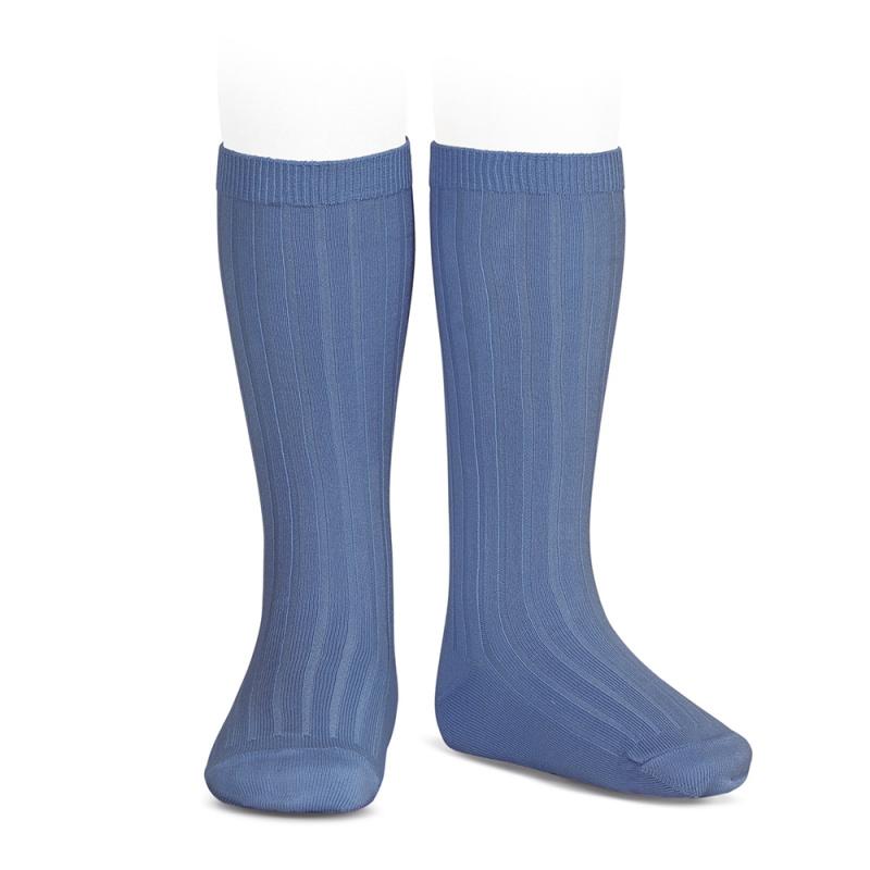 Condor French Blue Wide Ribbed Knee High Socks | Millie and John