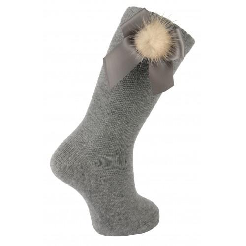 Carlomagno Fur Pom Pom Bow Sock | Millie and John