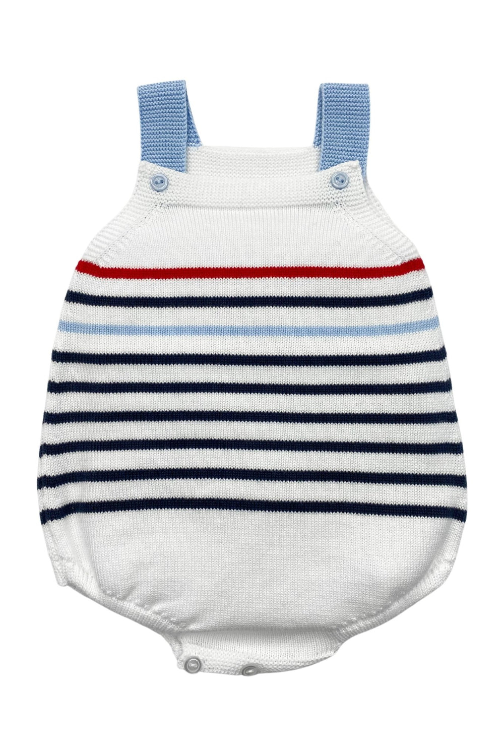Granlei "Archer" Navy & Red Stripe Knit Dungaree Romper - Millie and John