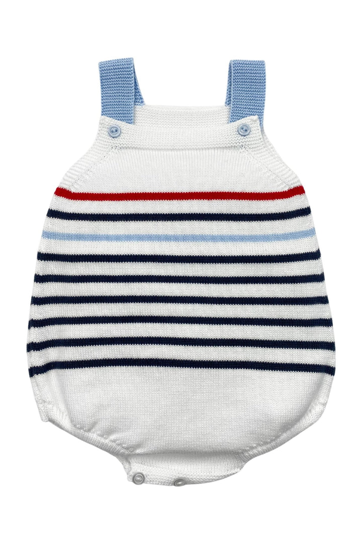 Granlei "Archer" Navy & Red Stripe Knit Dungaree Romper - Millie and John