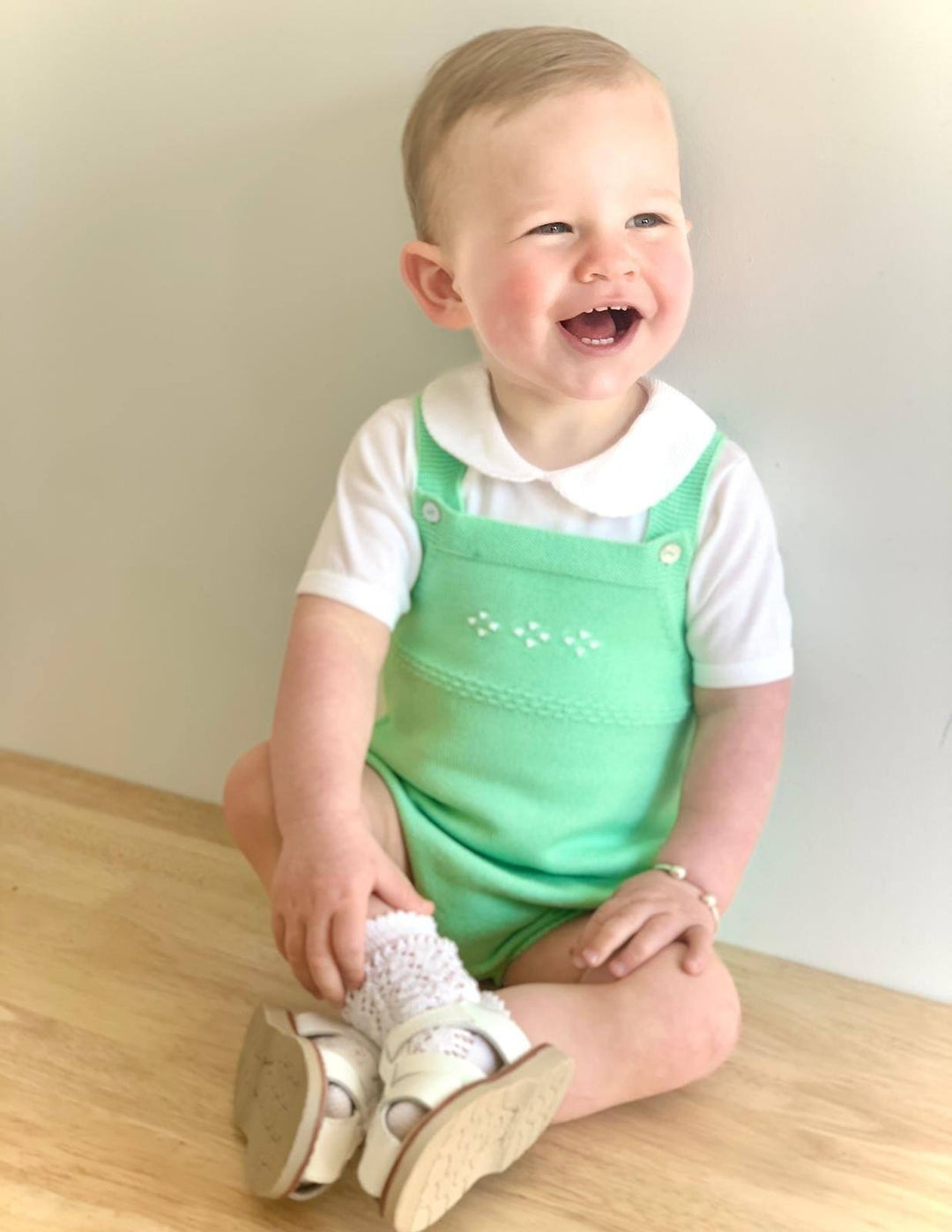 Granlei Classic Knitted Dungaree Romper - Apple Green - Millie and John