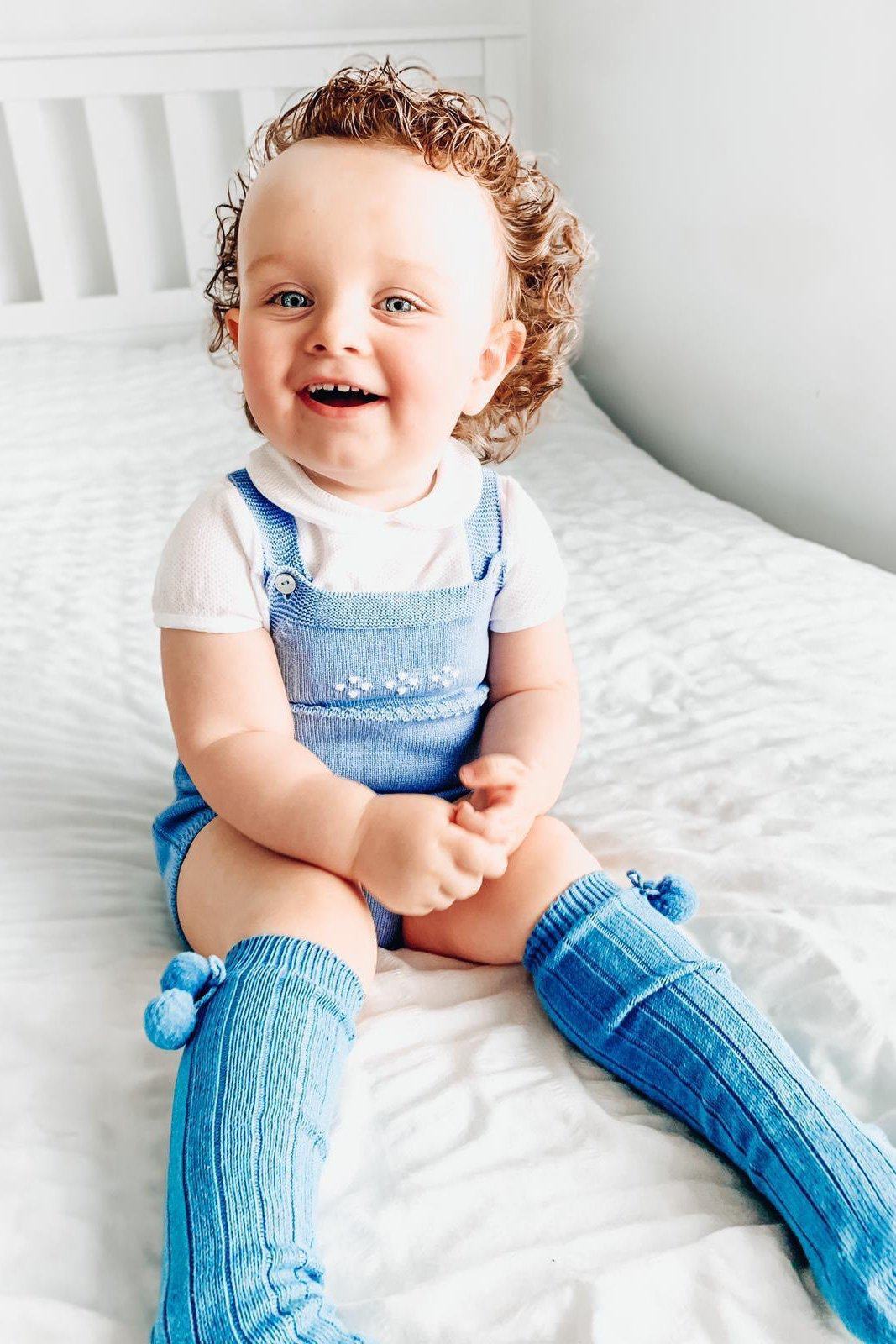 Granlei Classic Knitted Dungaree Romper - Dusky Blue - Millie and John