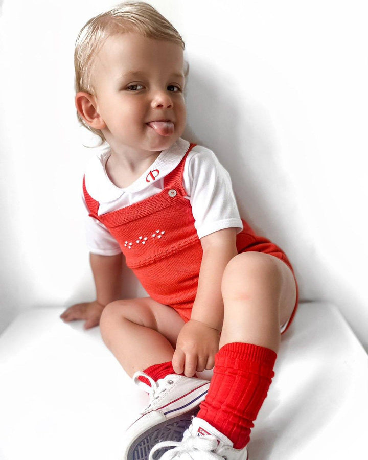 Granlei Classic Knitted Dungaree Romper - Red - Millie and John