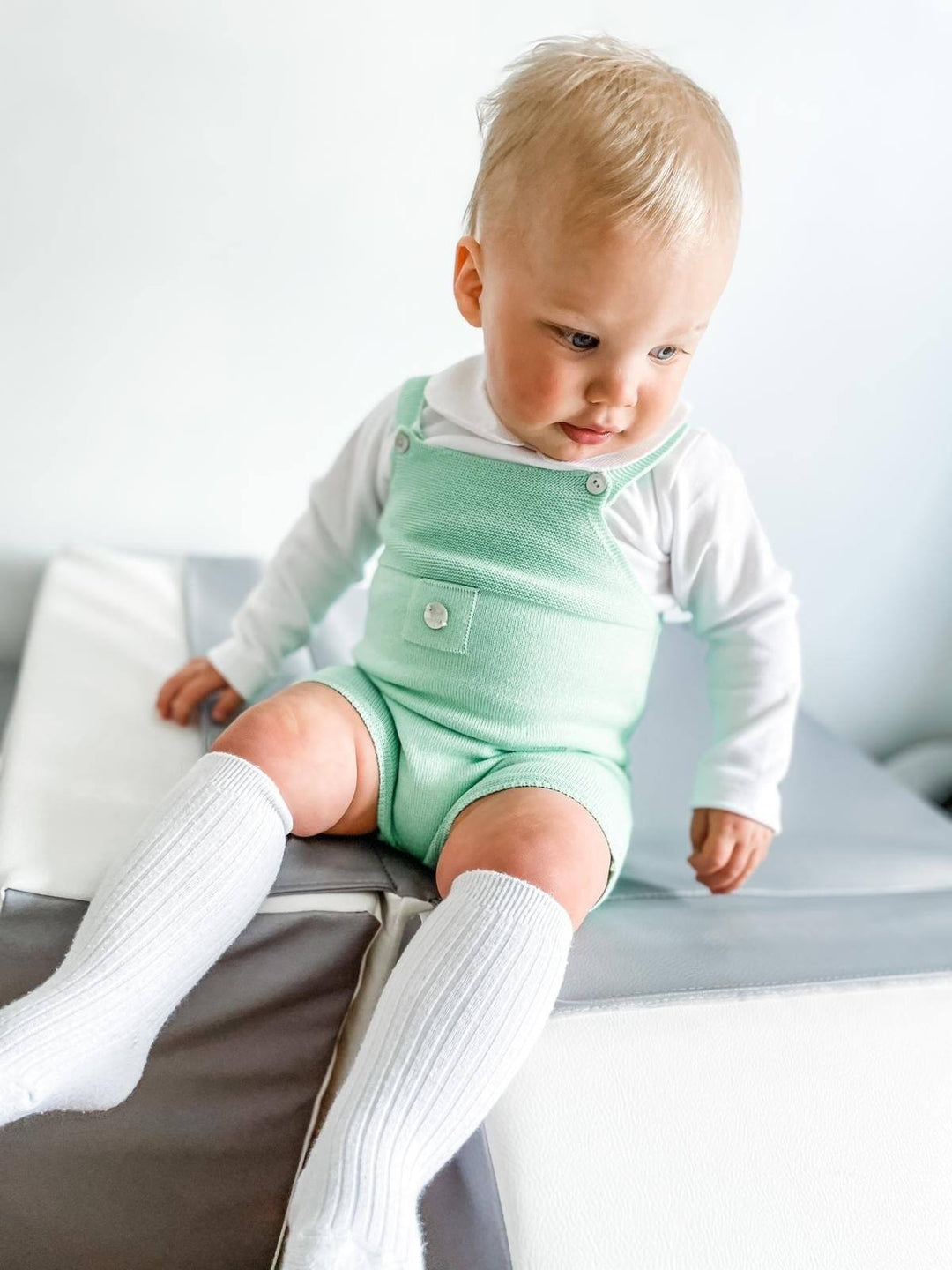 Granlei Classic Short Knitted Dungarees - Apple Green - Millie and John