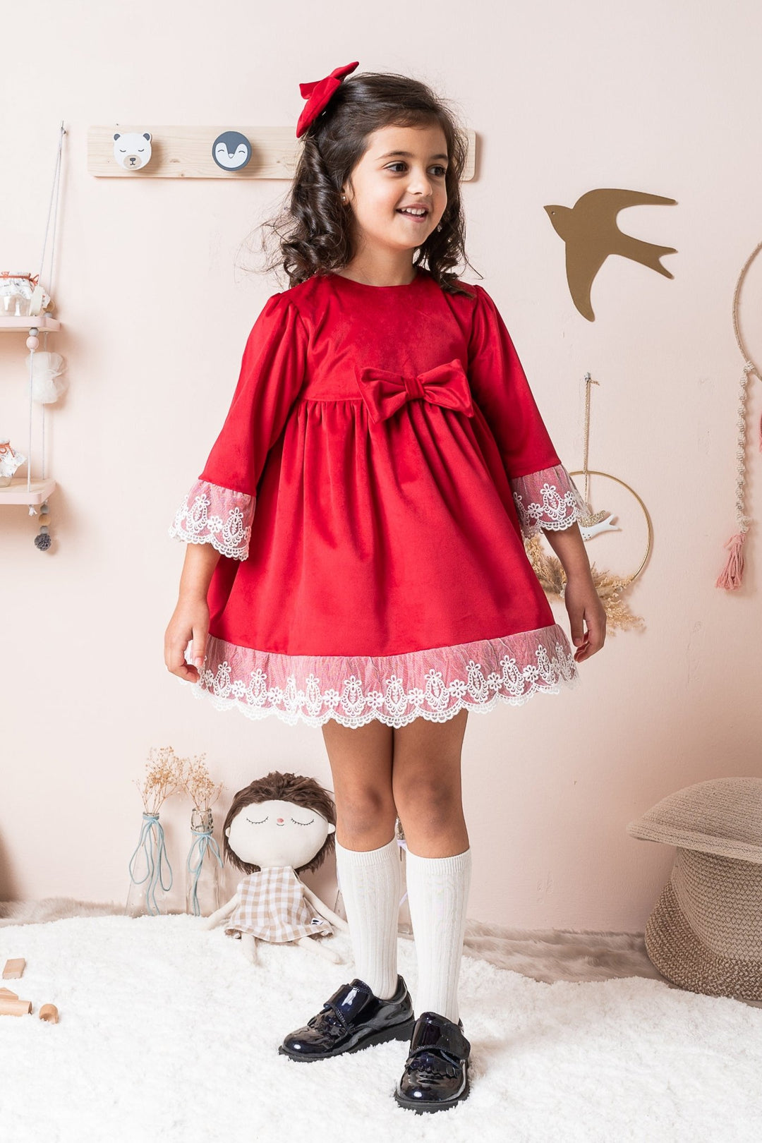 Granlei "Elizabeth" Red Velvet Dress - Millie and John