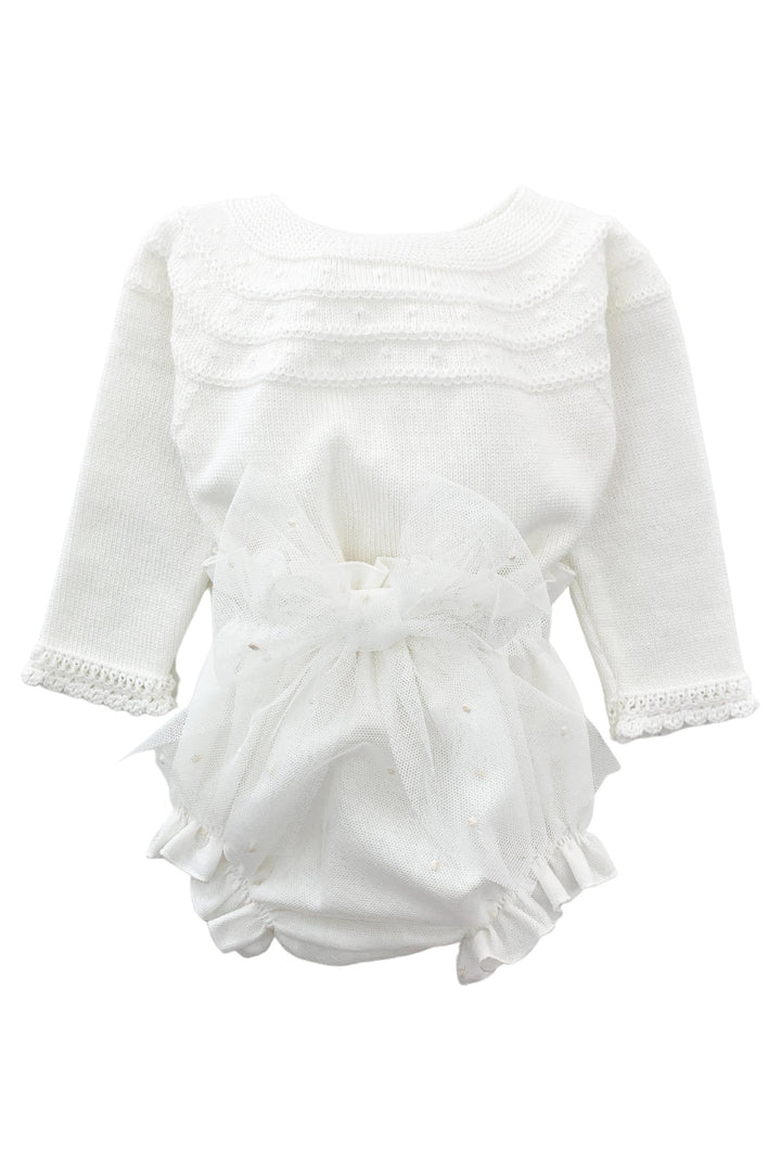 Granlei "Flora" Ivory Knit Top & Tulle Bow Bloomers - Millie and John