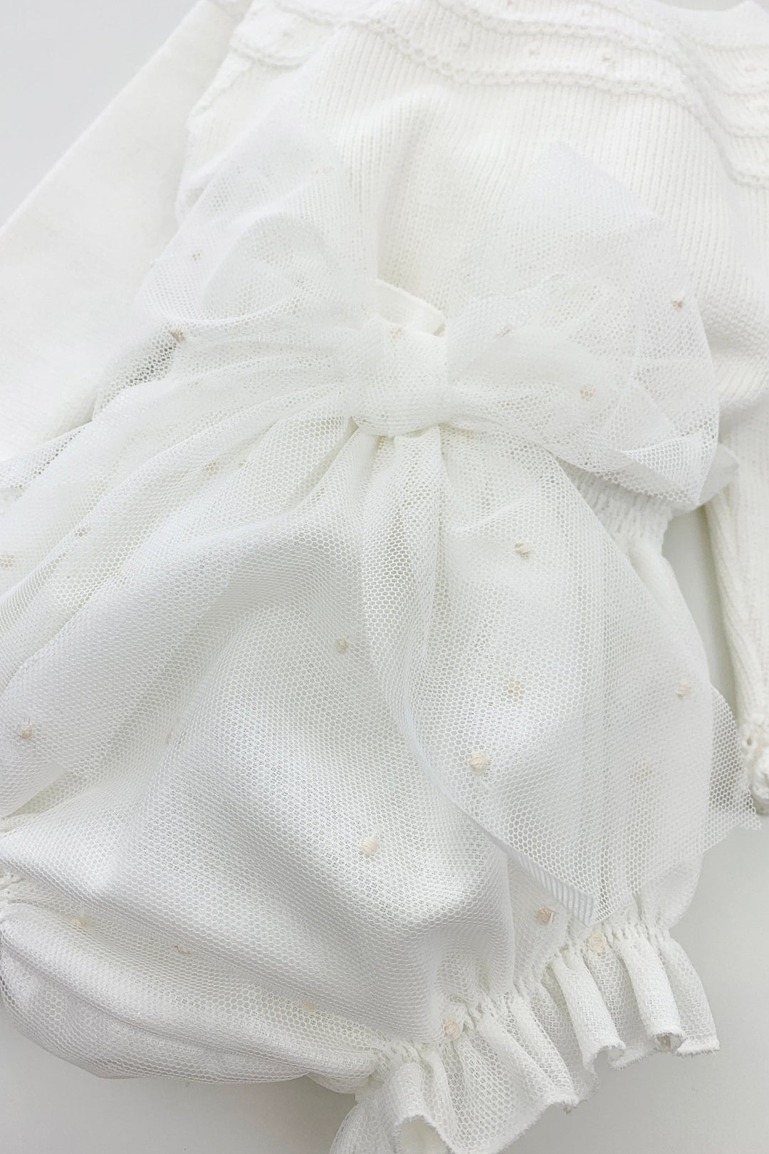 Granlei "Flora" Ivory Knit Top & Tulle Bow Bloomers - Millie and John