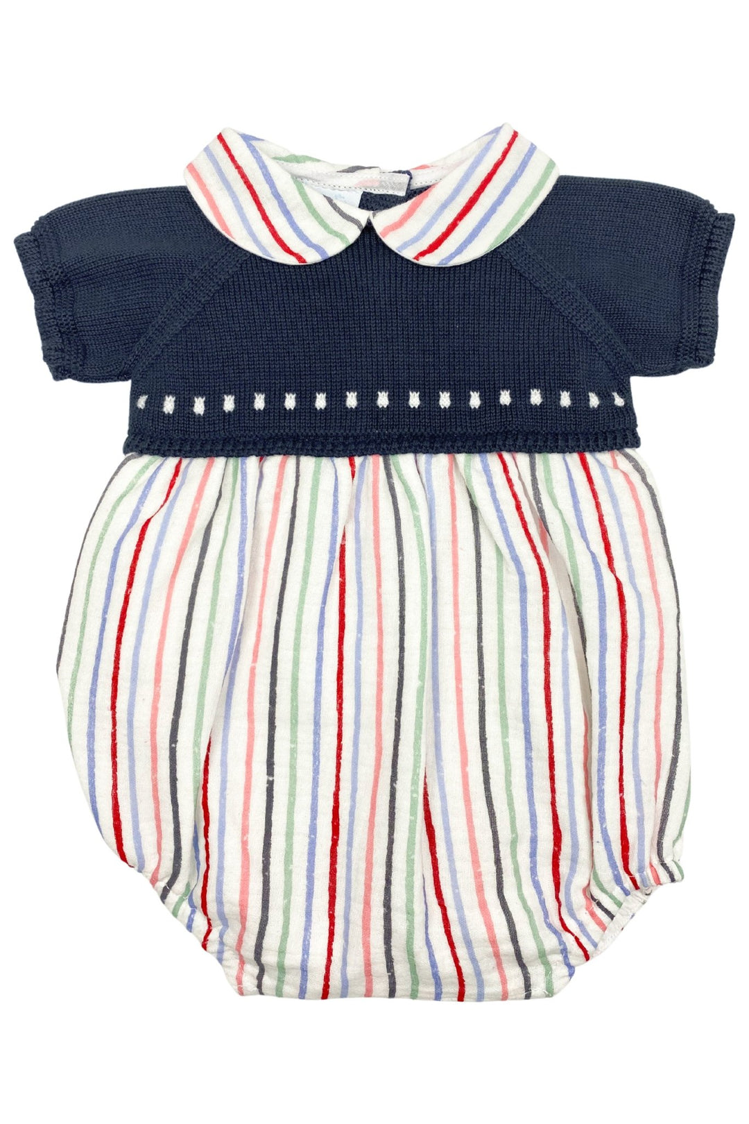 Granlei "Levi" Navy Half Knit Striped Romper - Millie and John