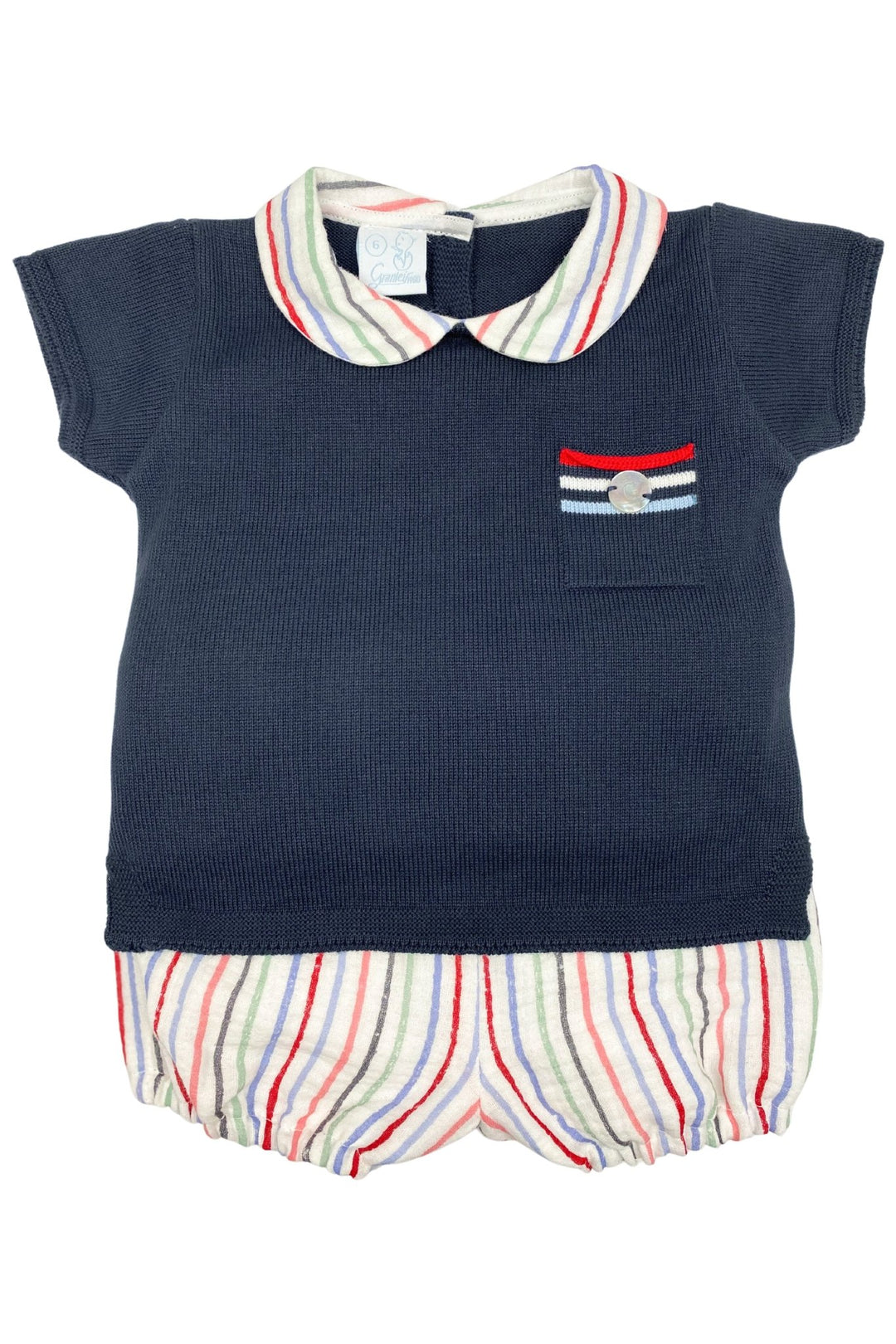 Granlei "Nico" Navy Knit Top & Striped Jam Pants - Millie and John