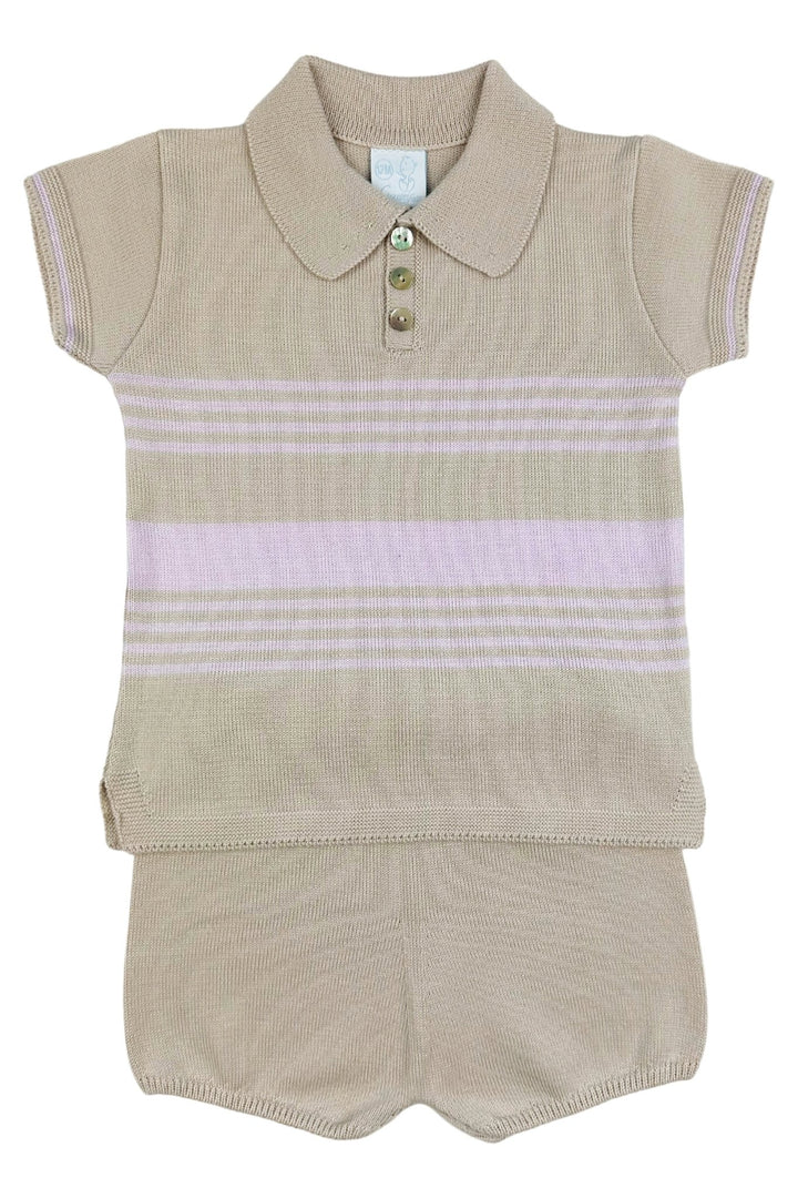 Granlei "Timmy" Stone &amp; Lilac Stripe Knit Top &amp; Shorts - Millie and John