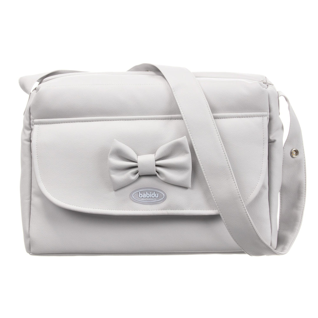 Babidu Grey Bow Changing Bag | Millie and John