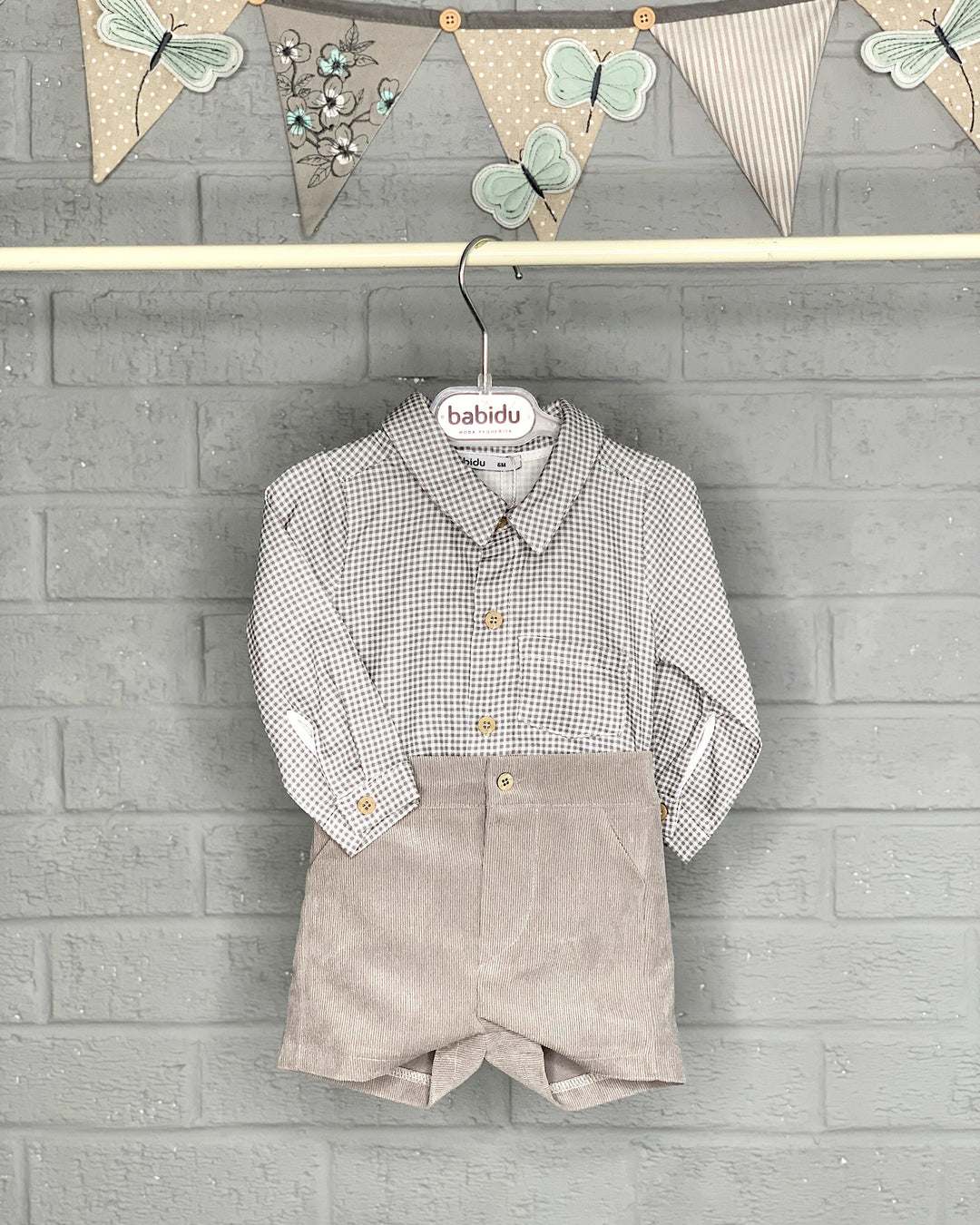 Babidu Grey Gingham Shirt & Shorts | Millie and John