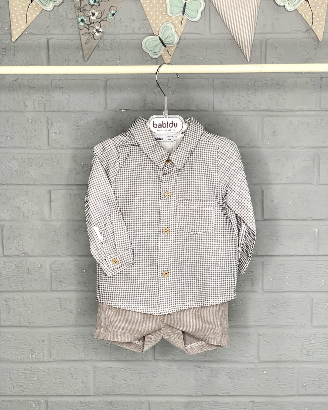 Babidu Grey Gingham Shirt & Shorts | Millie and John