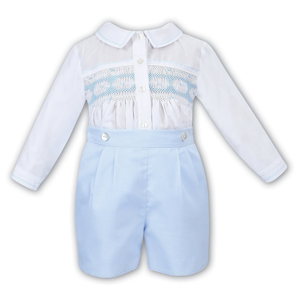 Sarah Louise "Hugo" Blue Traditional Smocked Shirt & Shorts | Millie and John