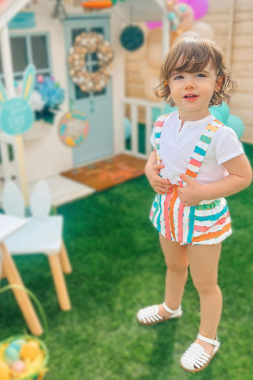 José Varón "Maddox" Multicoloured Striped Shirt & Dungaree Romper | Millie and John