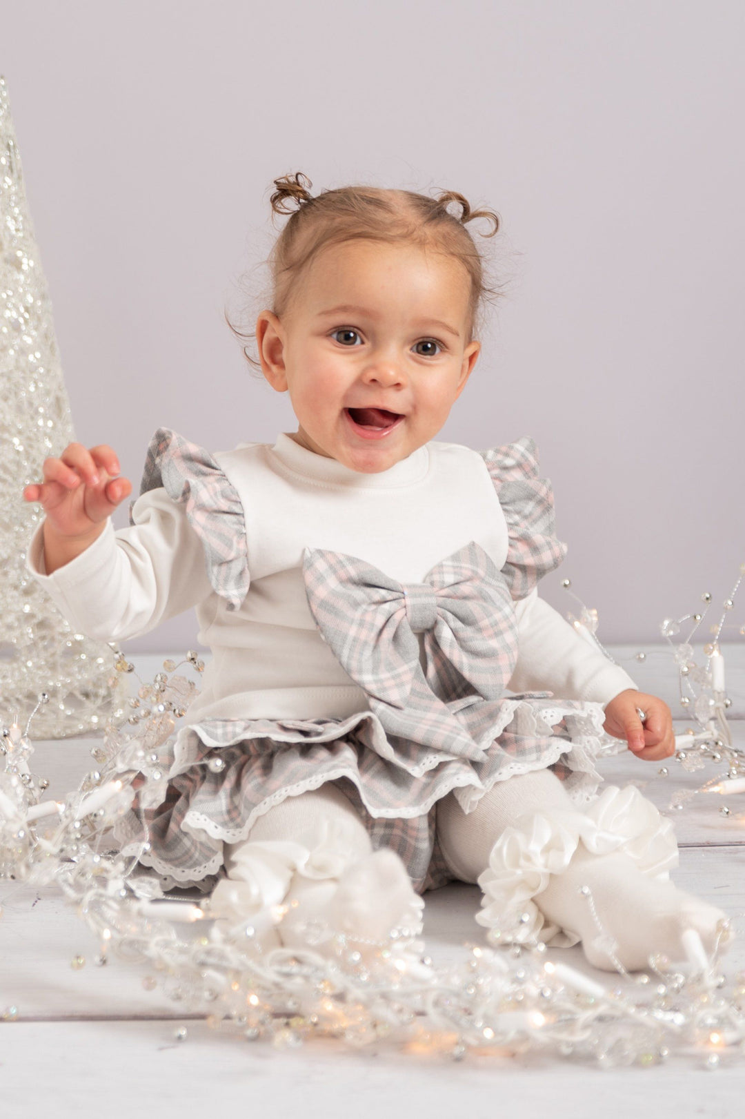 Caramelo Kids "Jane" Pink & Grey Tartan Top & Bloomers | Millie and John