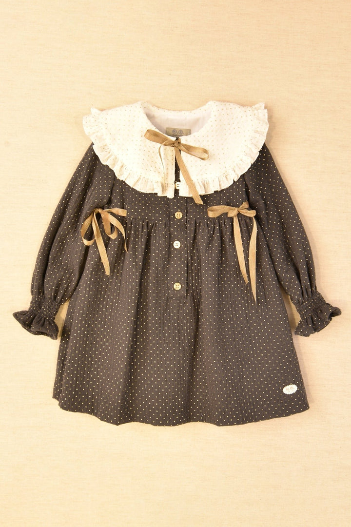 José Varón "Aisha" Charcoal & Gold Polka Dot Dress - Millie and John