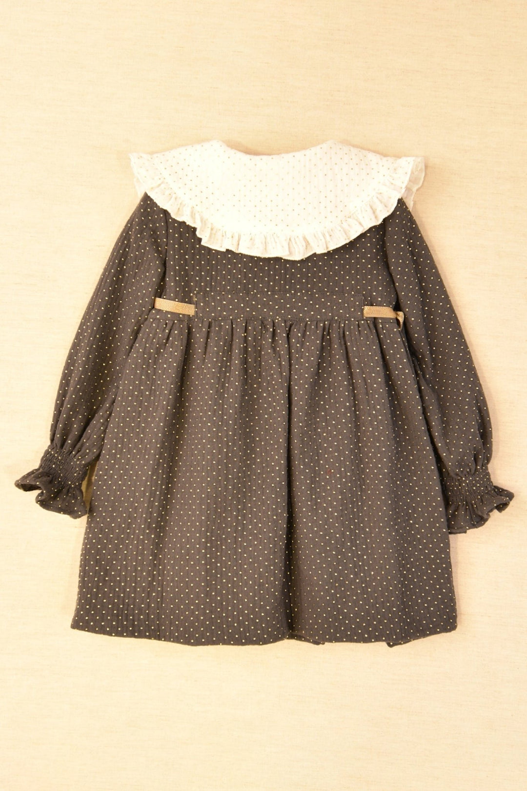 José Varón "Aisha" Charcoal & Gold Polka Dot Dress - Millie and John