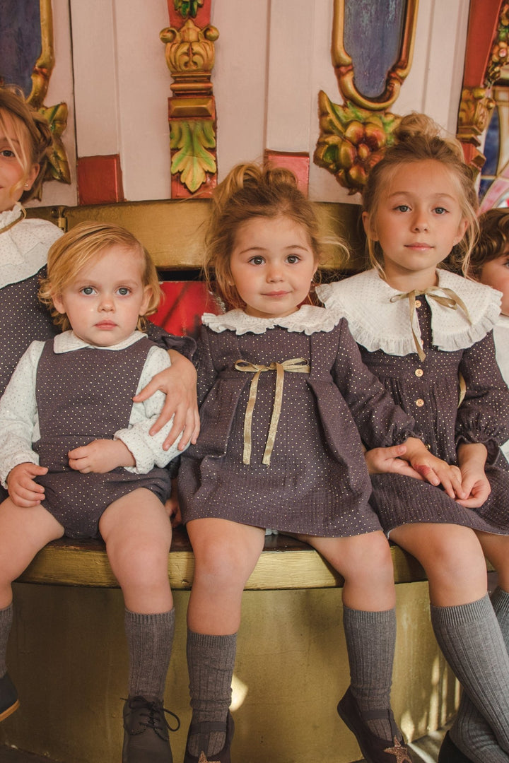 José Varón "Aisha" Charcoal & Gold Polka Dot Dress - Millie and John