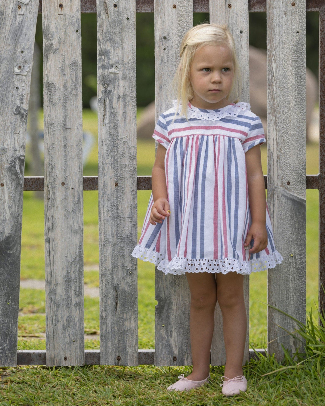 José Varón "Heidi" Red & Navy Striped Dress & Bloomers - Millie and John