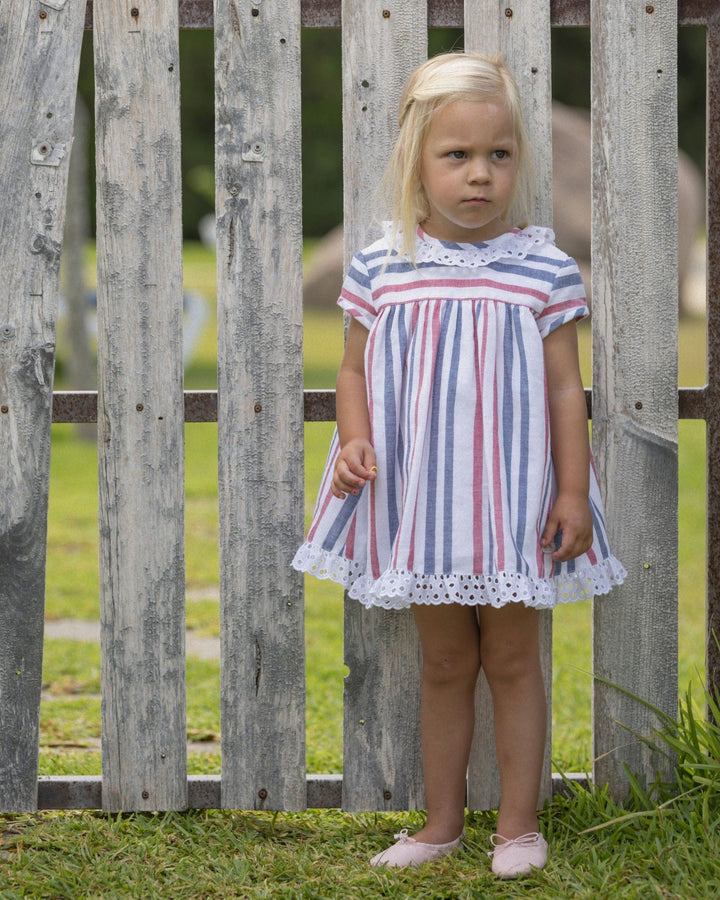 José Varón "Heidi" Red & Navy Striped Dress & Bloomers - Millie and John