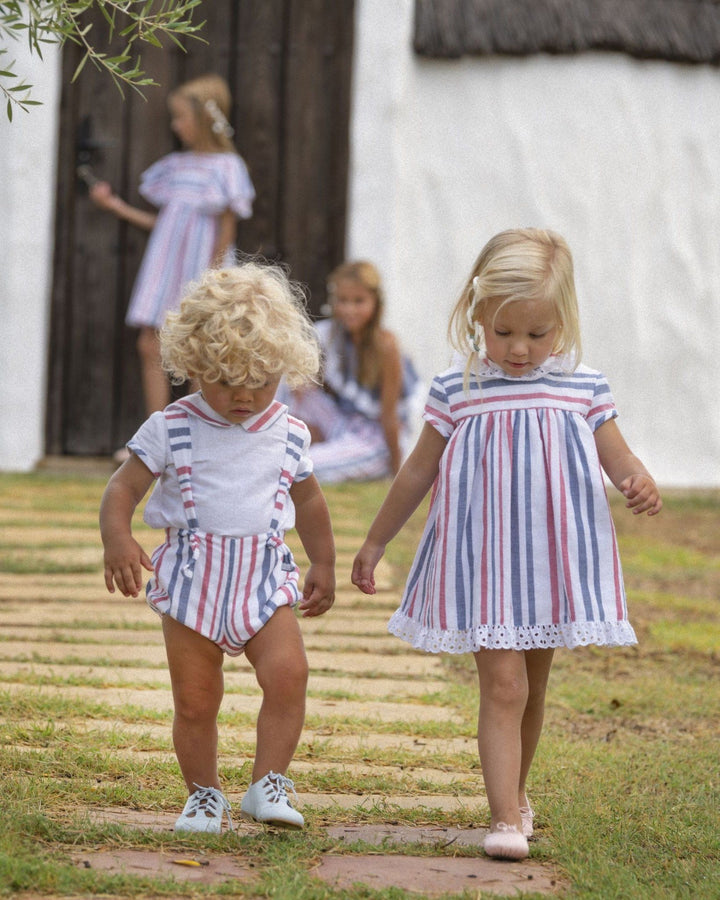 José Varón "Heidi" Red & Navy Striped Dress & Bloomers - Millie and John