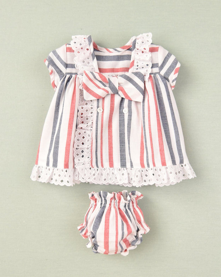 José Varón "Heidi" Red & Navy Striped Dress & Bloomers - Millie and John