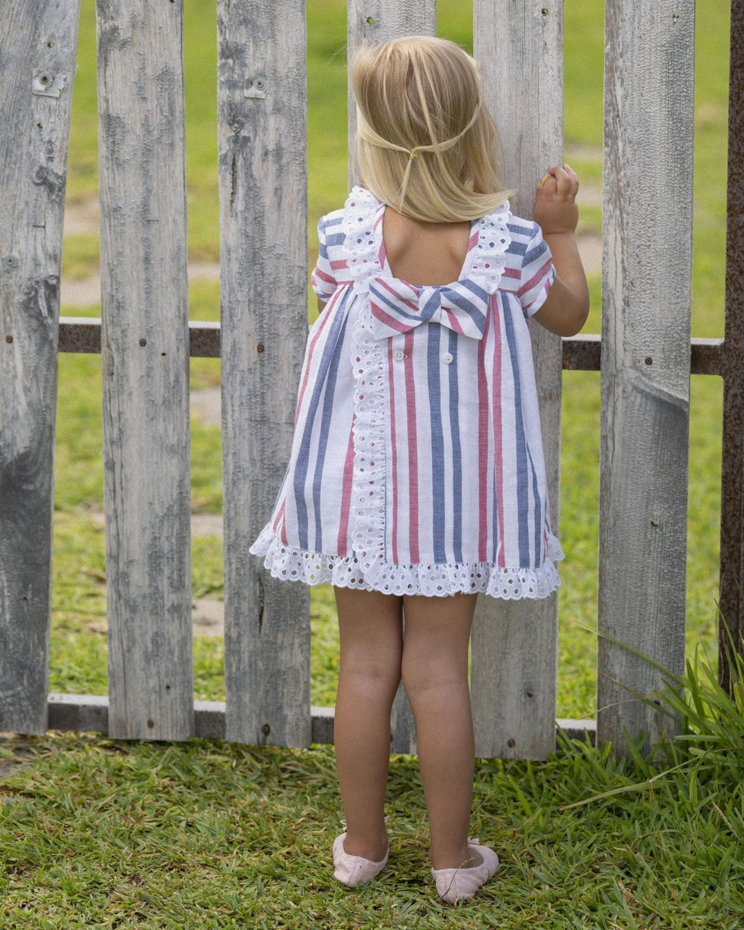 José Varón "Heidi" Red & Navy Striped Dress & Bloomers - Millie and John