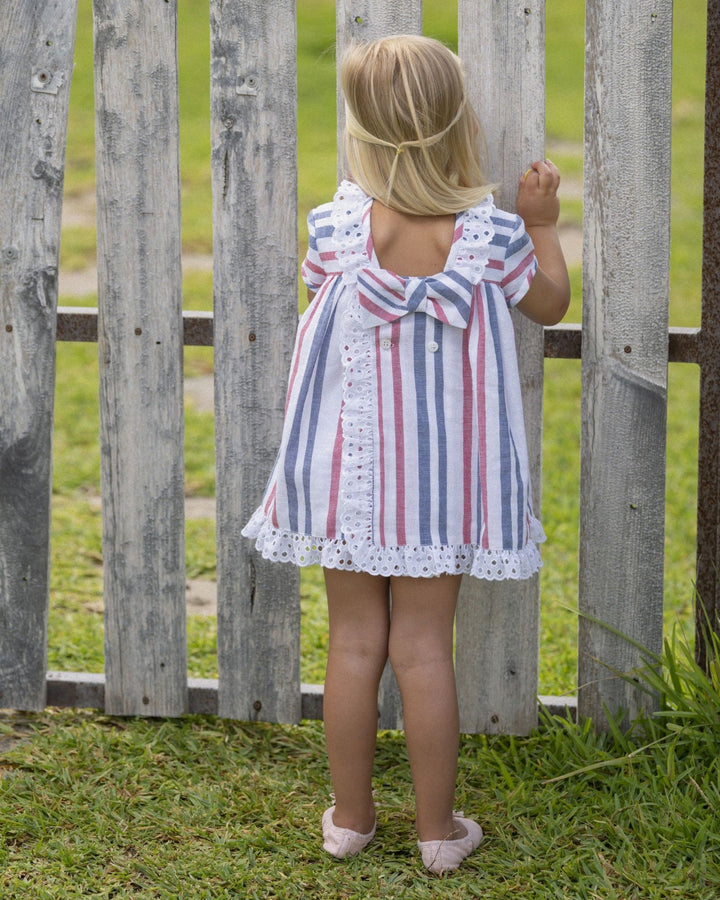 José Varón "Heidi" Red & Navy Striped Dress & Bloomers - Millie and John