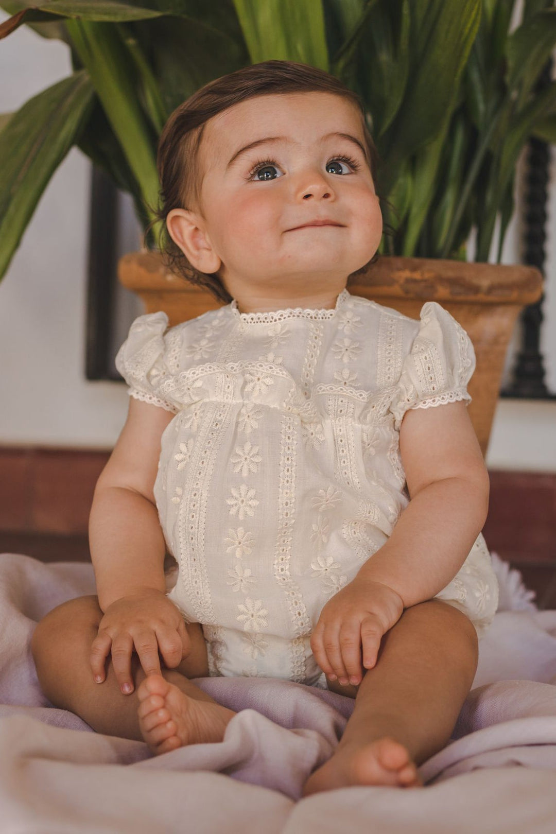 José Varón "Isa" Cream Lace Romper - Millie and John