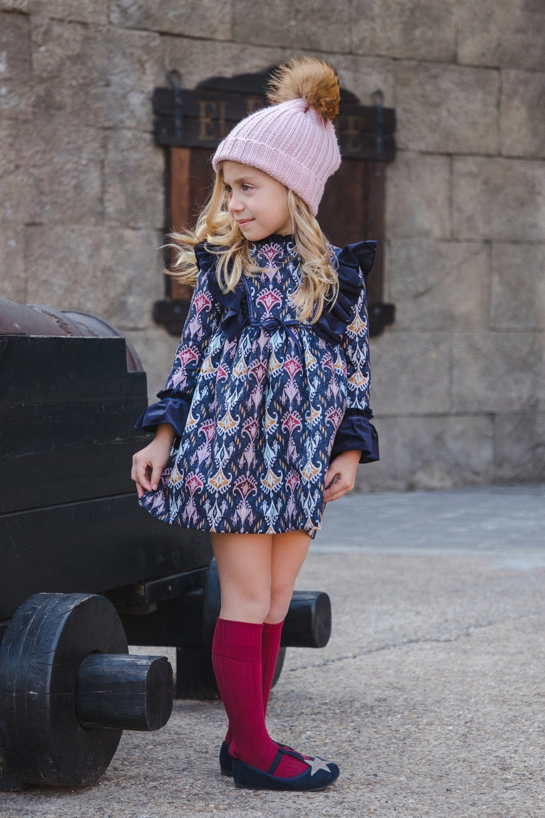 José Varón "Maeve" Navy Jacquard Print Dress - Millie and John