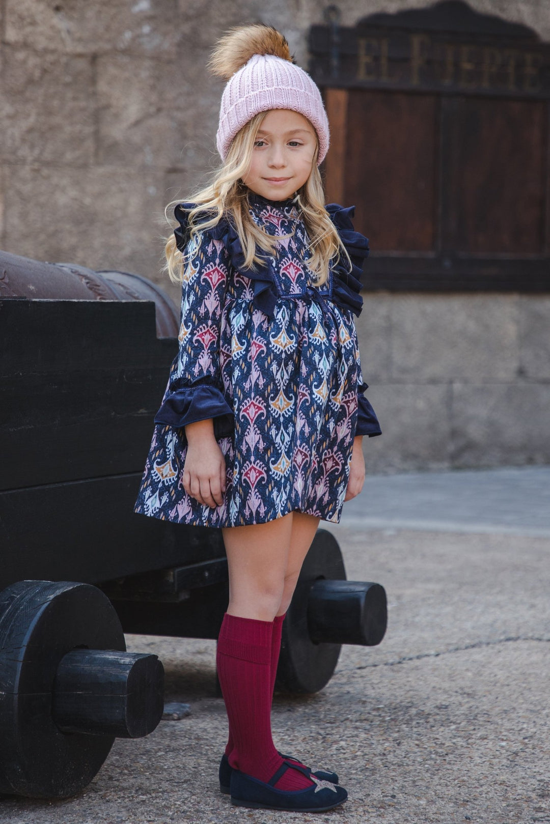 José Varón "Maeve" Navy Jacquard Print Dress - Millie and John