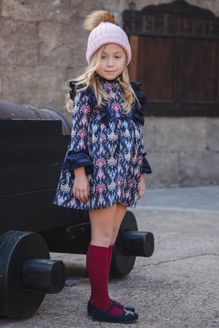 José Varón "Maeve" Navy Jacquard Print Dress - Millie and John